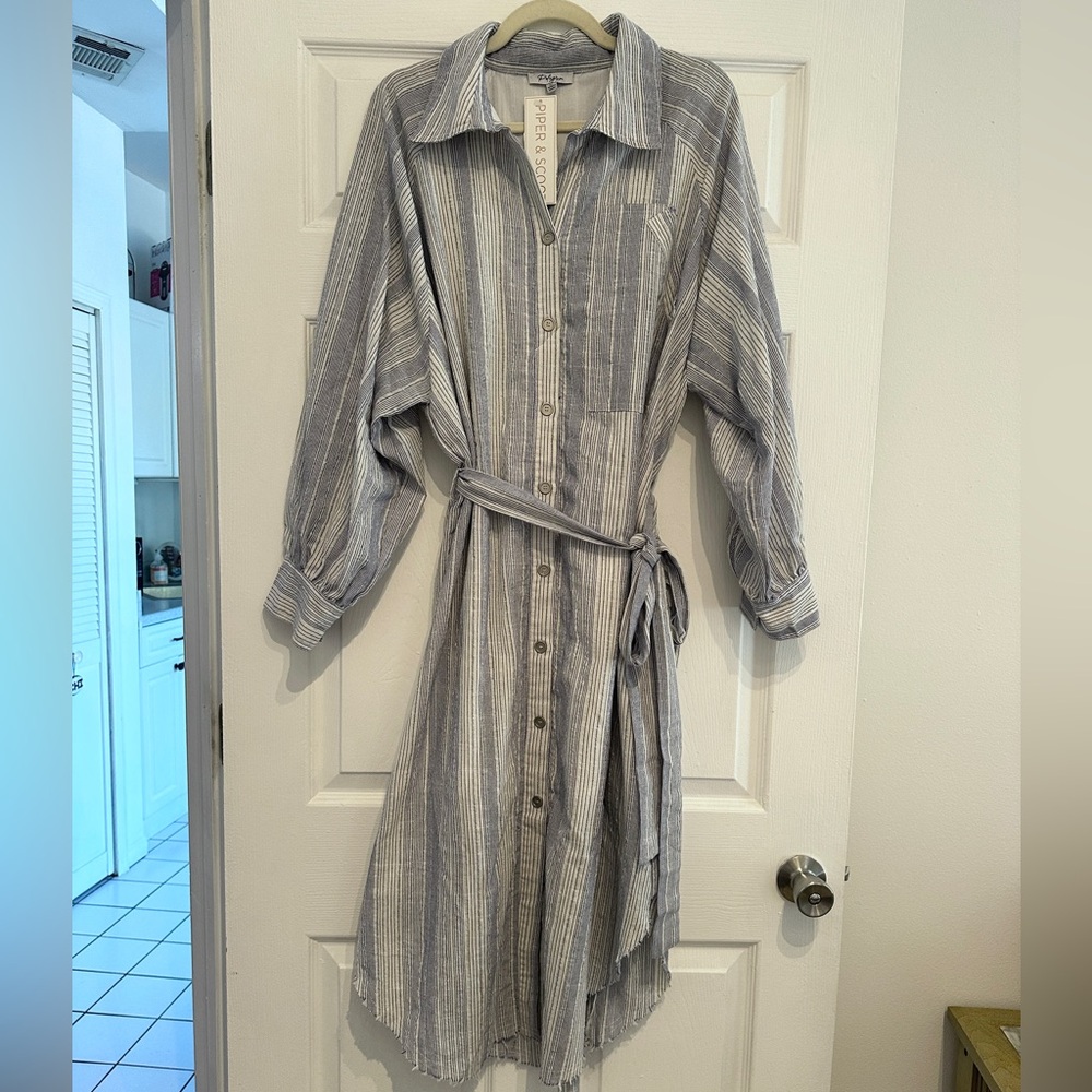 Piper & Scoot Button Down Striped Midi Dress XL NWT